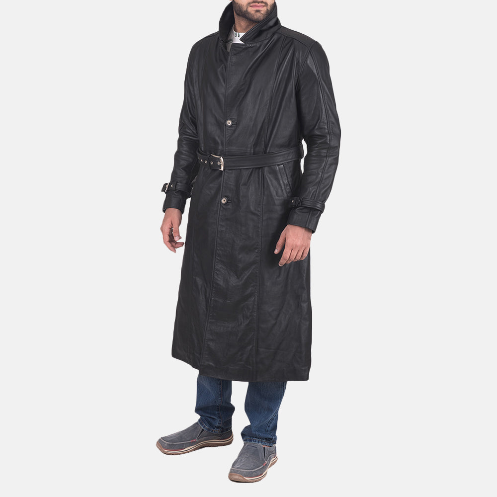 Men's Daniel Black Leather Trench Coat