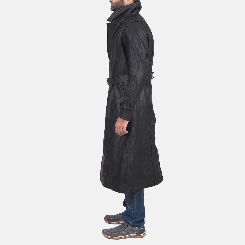 Men's Daniel Black Leather Trench Coat
