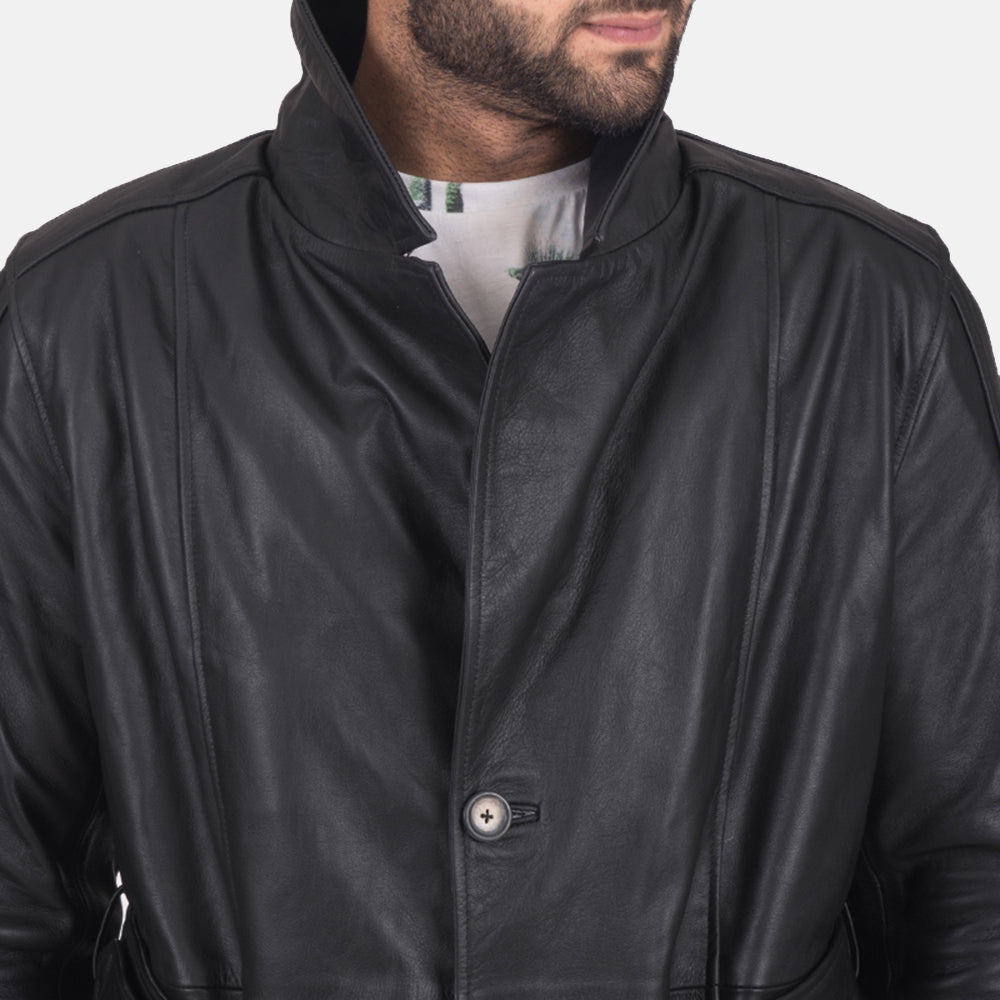 Men's Daniel Black Leather Trench Coat