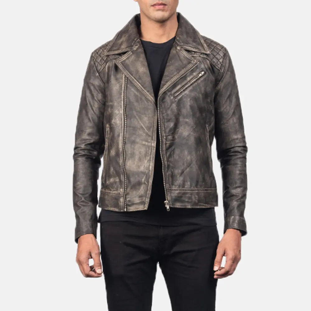 Men's Danny Quilted Brown Leather Biker Jacket