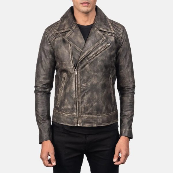 Men's Danny Quilted Brown Leather Biker Jacket
