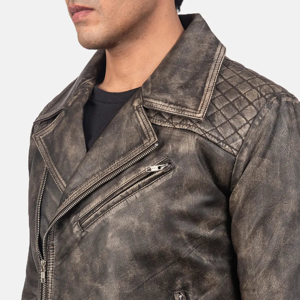 Men's Danny Quilted Brown Leather Biker Jacket