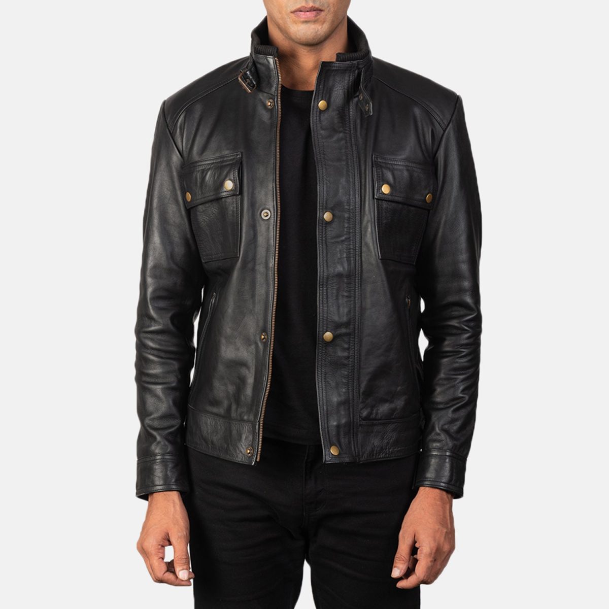 Men's Darren Black Leather Biker Jacket