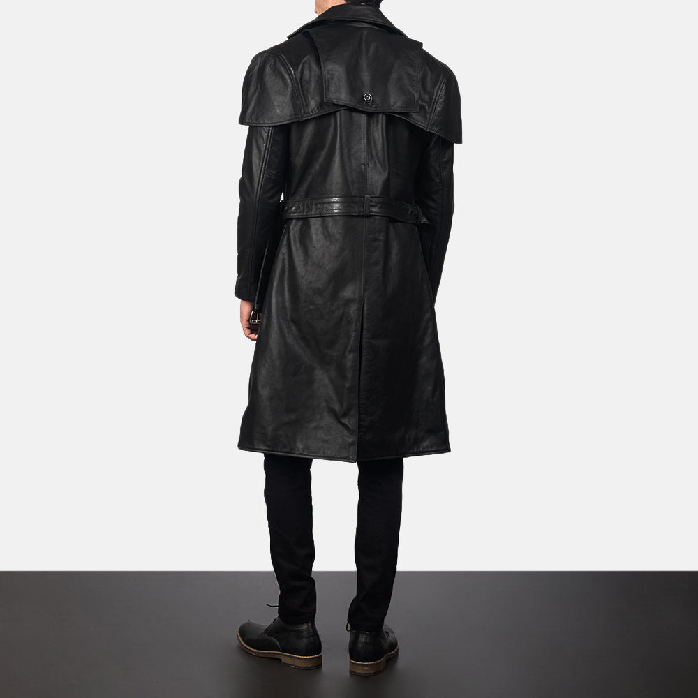 Men's Deux Black Leather Duster Coat