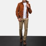 Men's Eaton Brown Suede Leather Bomber Jacket