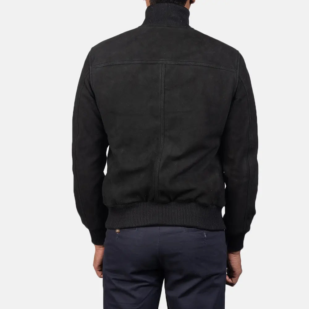 Men's Eaton Black Suede Leather Bomber Jacket