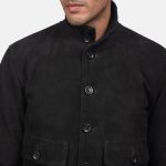 Men's Eaton Black Suede Leather Bomber Jacket