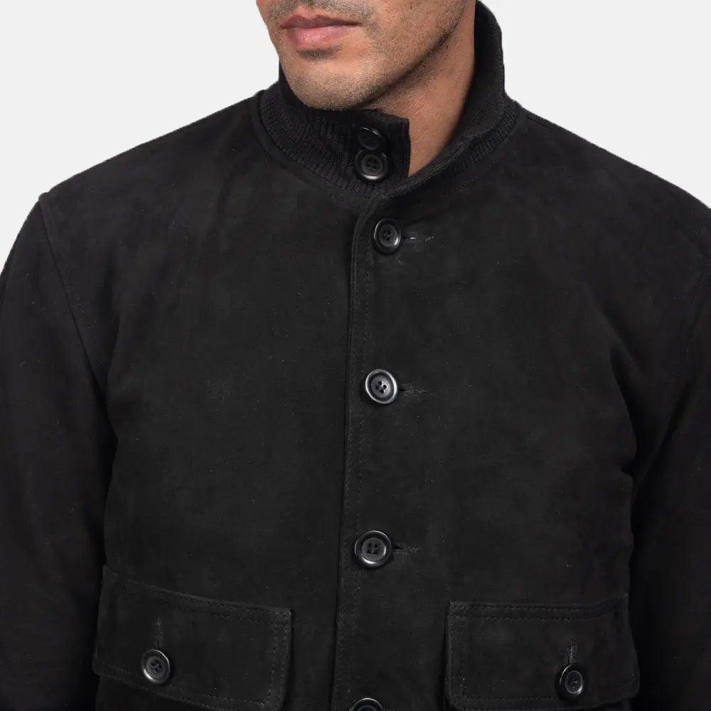 Men's Eaton Black Suede Leather Bomber Jacket
