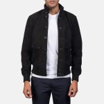 Men's Eaton Black Suede Leather Bomber Jacket