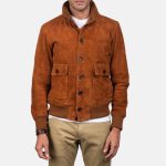 Men's Eaton Brown Suede Leather Bomber Jacket