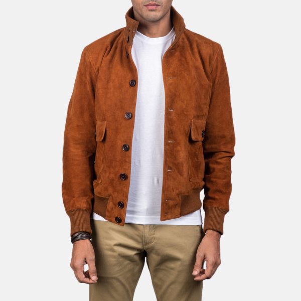 Men's Eaton Brown Suede Leather Bomber Jacket