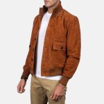 Men's Eaton Brown Suede Leather Bomber Jacket