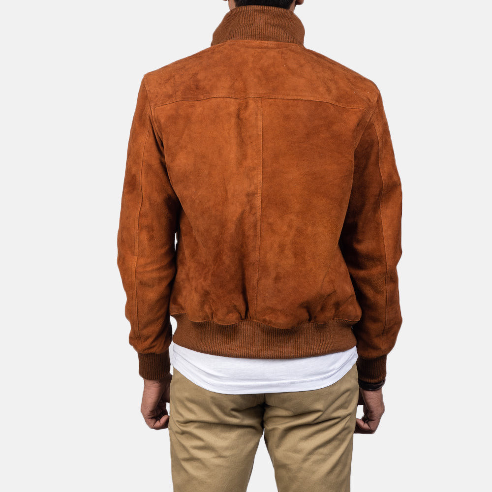 Men's Eaton Brown Suede Leather Bomber Jacket