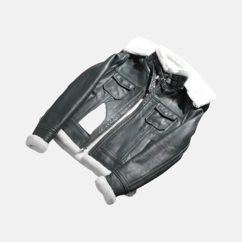 Women's Fiona Green Hooded Shearling Leather Jacket