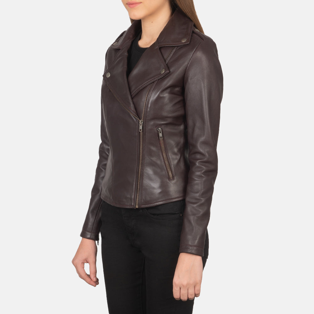 Women's Flashback Maroon Leather Biker Jacket