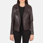 Women's Flashback Maroon Leather Biker Jacket