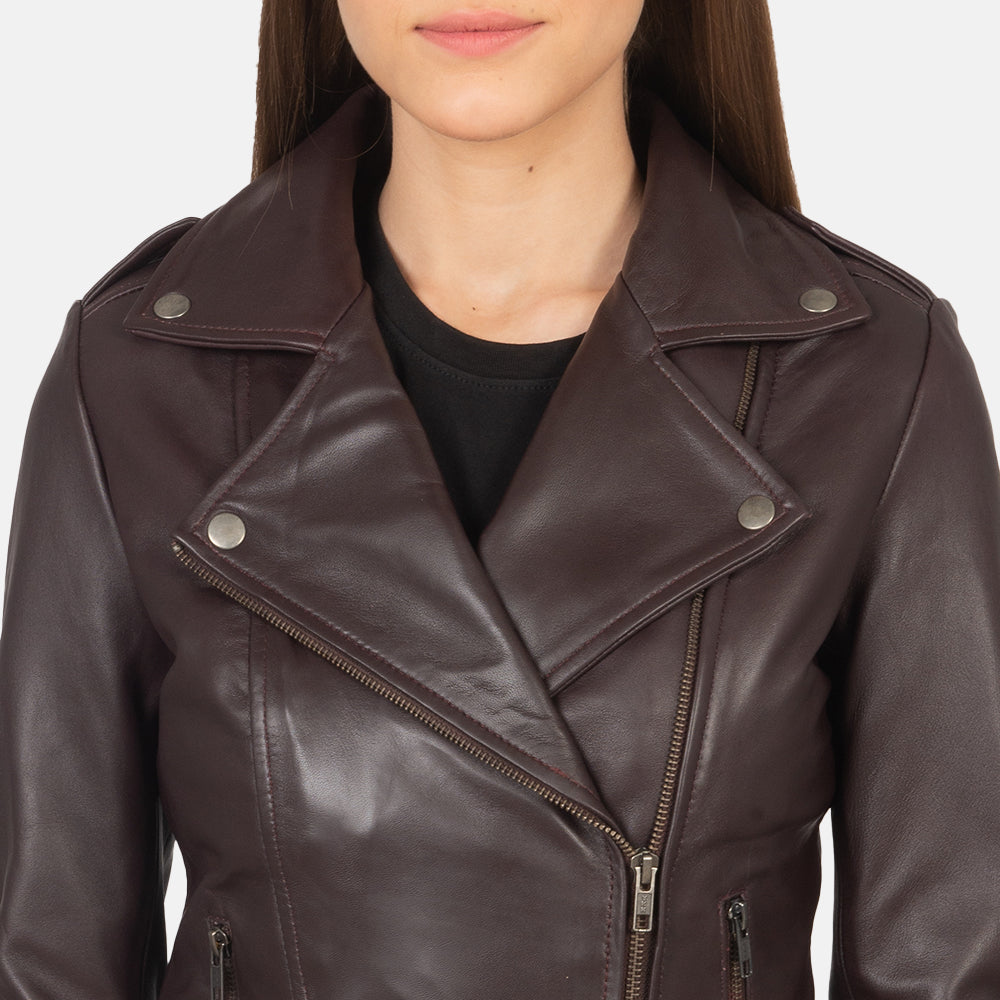 Women's Flashback Maroon Leather Biker Jacket