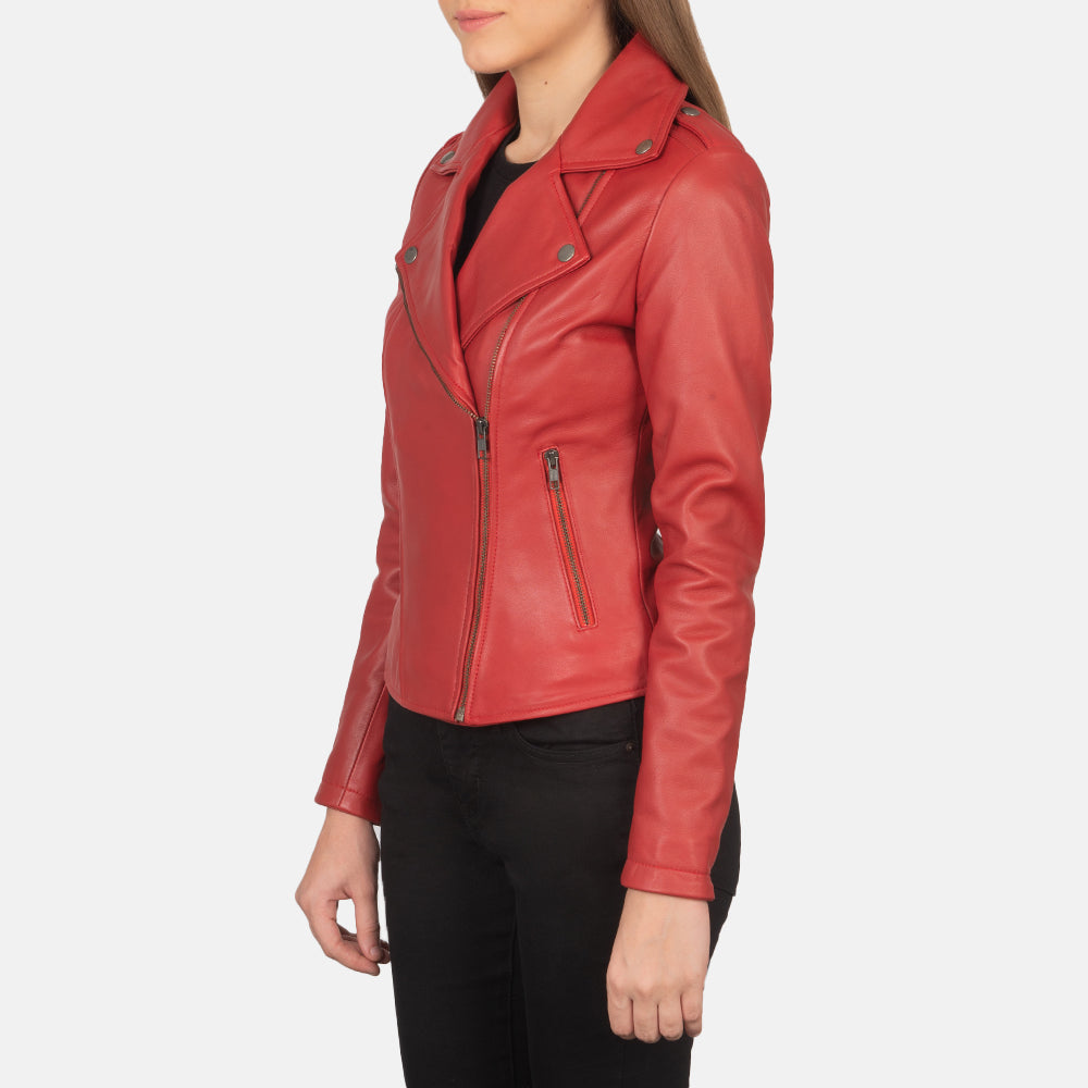 Women's Flashback Red Leather Biker Jacket