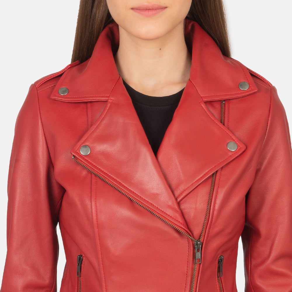 Women's Flashback Red Leather Biker Jacket