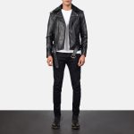 Men's Furton Fur Collar Black Leather Biker Jacket