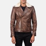 Men's Furton Fur Collar Brown Sheepskin Leather Biker Jacket