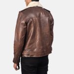 Men's Furton Fur Collar Brown Sheepskin Leather Biker Jacket