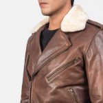 Men's Furton Fur Collar Brown Sheepskin Leather Biker Jacket