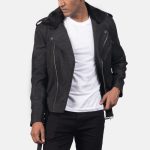 Men's Furton Cross Zipper Distressed Black Leather Biker Jacket