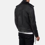 Men's Furton Cross Zipper Distressed Black Leather Biker Jacket
