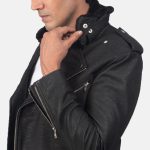 Men's Furton Cross Zipper Distressed Black Leather Biker Jacket