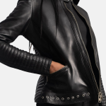 Women's Haley Ray Black Leather Biker Jacket