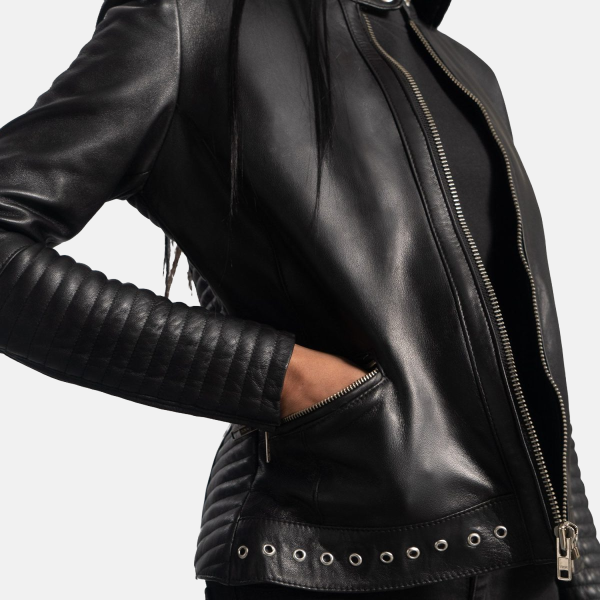 Women's Haley Ray Black Leather Biker Jacket