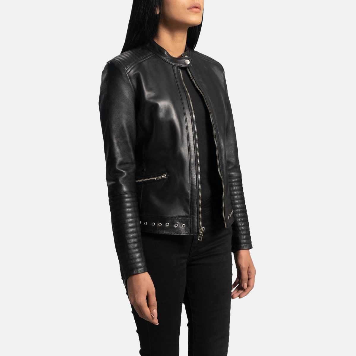 Women's Haley Ray Black Leather Biker Jacket
