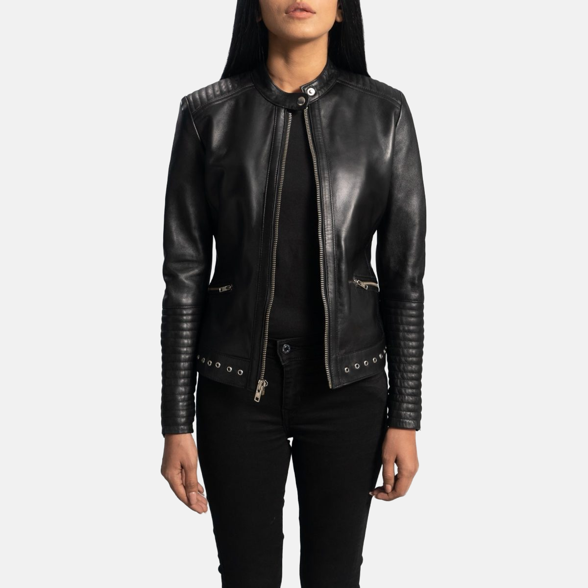 Women's Haley Ray Black Leather Biker Jacket