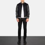 Men's Harrison Black Leather & Wool Varsity Bomber Jacket