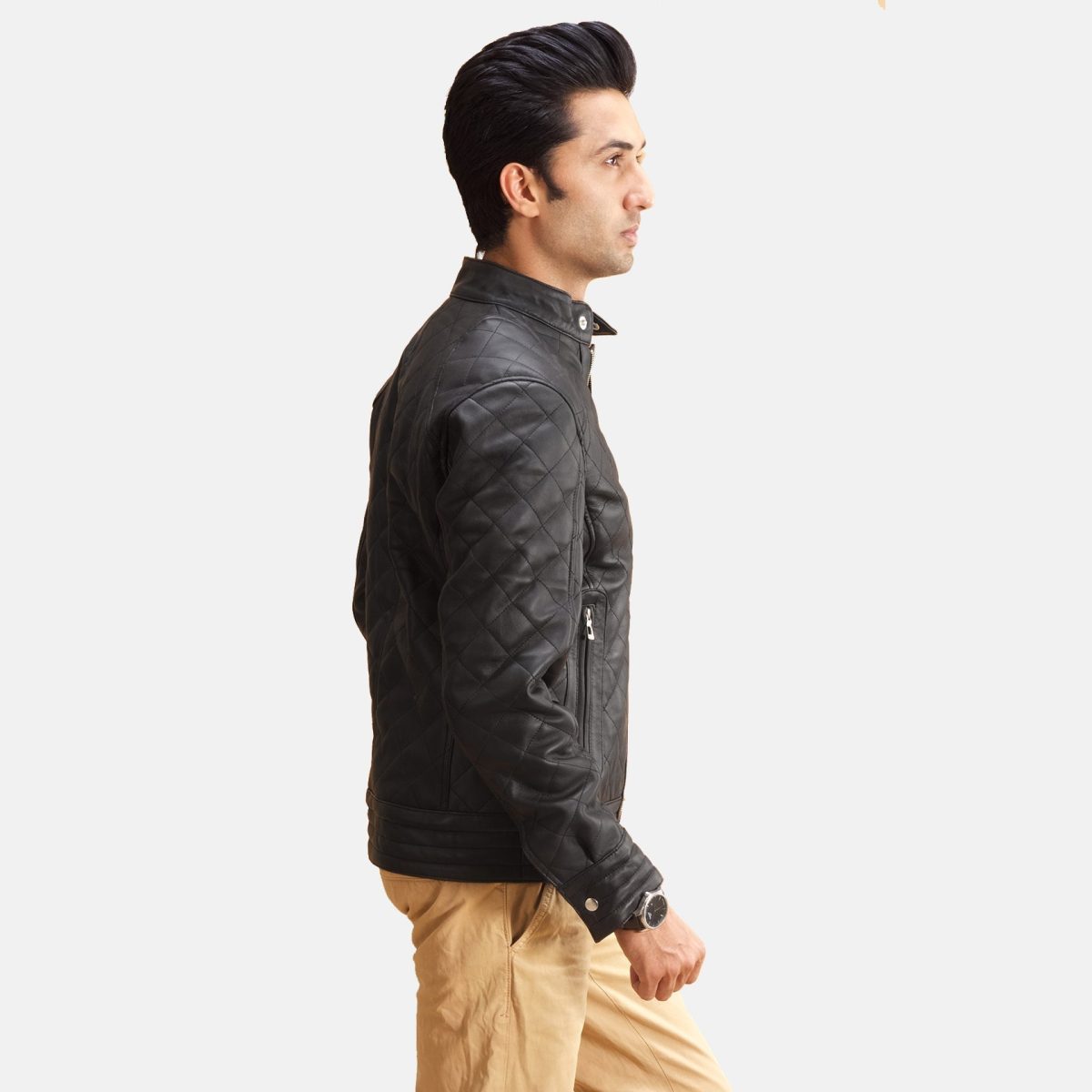Men's Henry Quilted Black Leather Jacket
