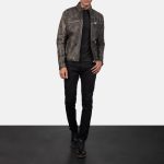 Men's Ionic Distressed Brown Leather Biker Jacket