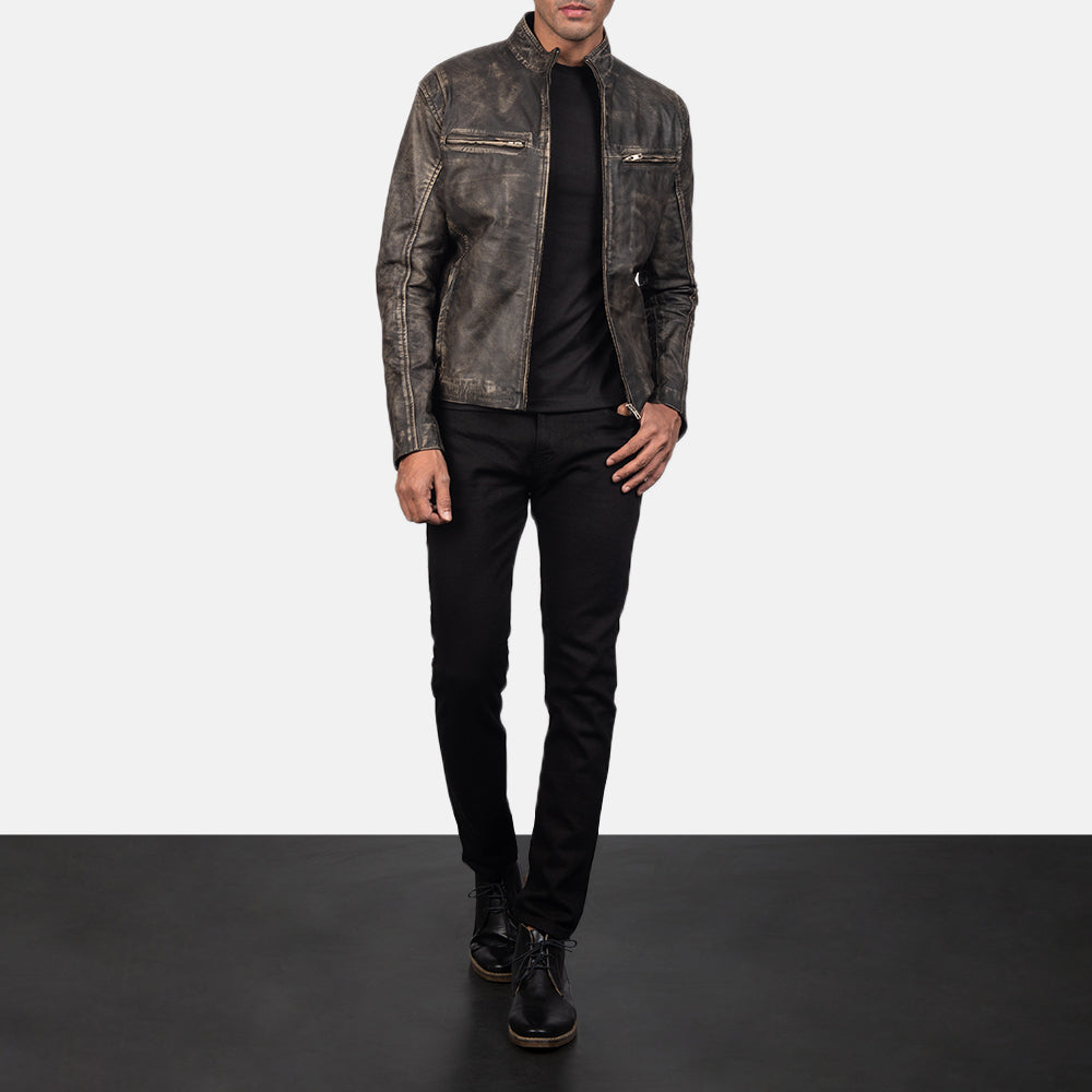 Men's Ionic Distressed Brown Leather Biker Jacket