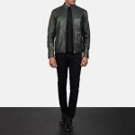 Men's Ionic Green Leather Biker Jacket