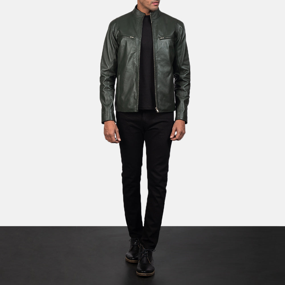 Men's Ionic Green Leather Biker Jacket