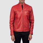 Men's Ionic Red Leather Biker Jacket