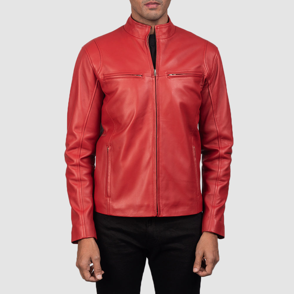 Men's Ionic Red Leather Biker Jacket