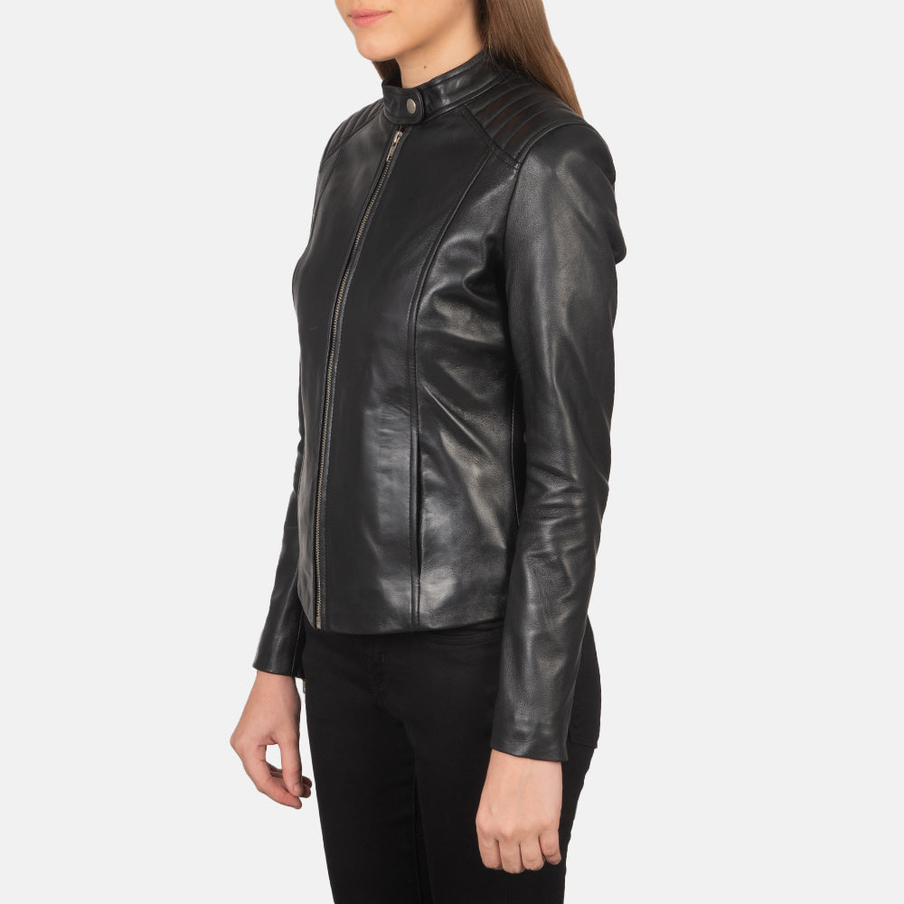 Women's Kelsee Black Leather Biker Jacket