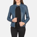 Women's Kelsee Blue Leather Biker Jacket
