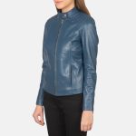 Women's Kelsee Blue Leather Biker Jacket