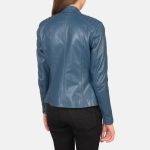 Women's Kelsee Blue Leather Biker Jacket