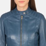 Women's Kelsee Blue Leather Biker Jacket