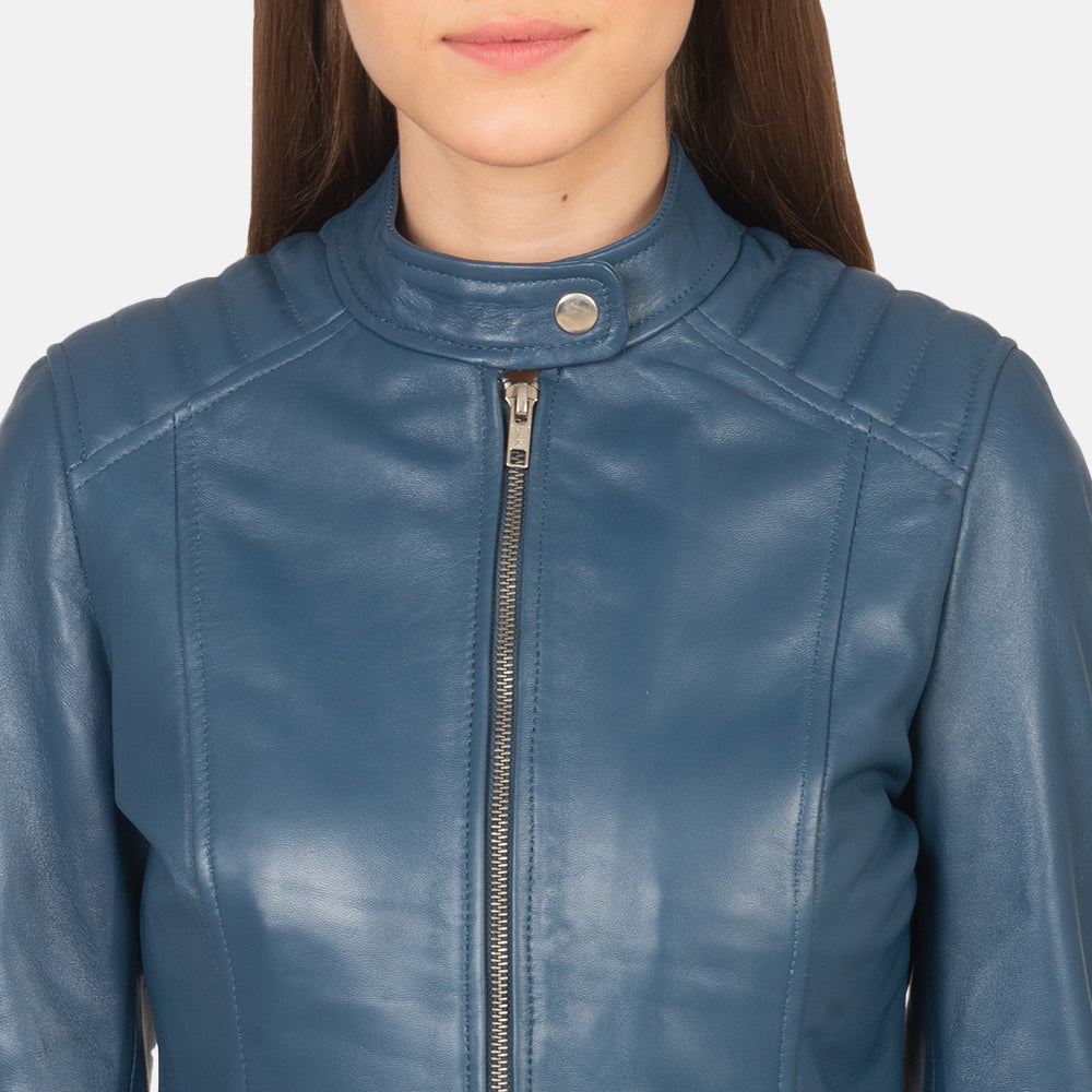 Women's Kelsee Blue Leather Biker Jacket