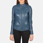 Women's Kelsee Blue Leather Biker Jacket