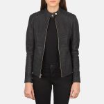 Women's Kelsee Distressed Black Leather Biker Jacket